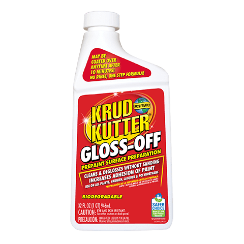 Bottle of Krud Kutter Gloss-Off Prepaint Surface Preparation.